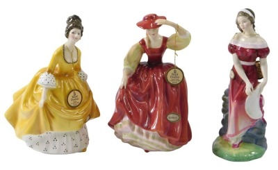 Three Royal Doulton figures, Buttercup, Jemma, and Coralie, all boxed with original labels.