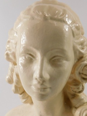 A cream painted plaster bust of a lady, wearing a floral dress, 53cm high. - 2