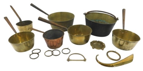 A quantity of copper and iron pans, etc.