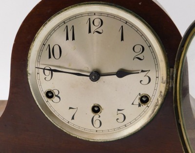 An early 20thC mahogany Napoleons hat shaped mantel clock, with Westminster chime, on bun feet, 38cm wide. - 2