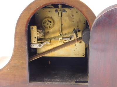 An early 20thC mahogany Napoleons hat shaped mantel clock, with Westminster chime, on bun feet, 38cm wide. - 3