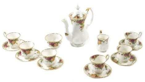 Royal Albert Old Country Roses pattern part coffee set, to include coffee pot.