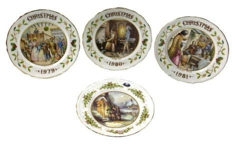 Four Aynsley Christmas plates, for 1980, 1983, 1981, and 1979.