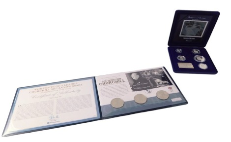 A Coins of the 20thC Masterpieces in silver Commonwealth of Australia collectors coin set, boxed, and a Sir Winston Churchill collectors coin set. (2)