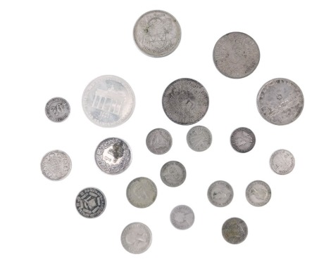 A group of foreign silver coins, to include Australian and Germany tokens. (a quantity)