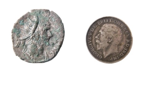 A Roman coin, and a silver threepenny bit. (2)