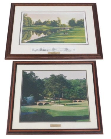 A photograph of the 11th and 12th Holes of the Augusta National Golf Course, and an artist signed print after Harris of the 16th at Royal Montreal Golf Club. (2)