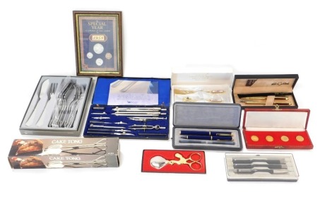 A quantity of pens, to include Colibri, commemorative coins, etc. (1 tray)