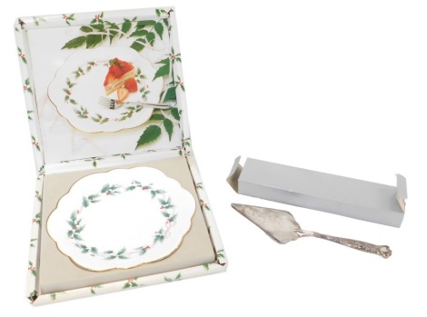 A Mikasa bone china Christmas plate, and a silver plated cake slice.