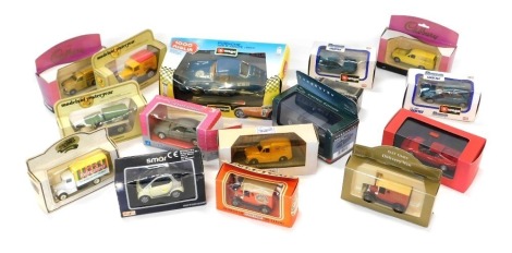 A quantity of diecast vehicles, to include a Porsche 356B coupe, Bburago Fiat Cadbury's promotional, Models of Yesteryear, etc. (1 tray)