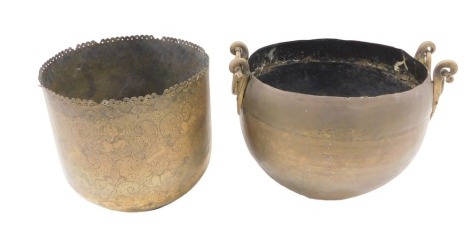 Two 20thC Middle Eastern hammered bowls, comprising one with pierced and floral decoration, 25cm high, another 22cm high. (2)