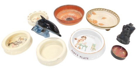 20thC ceramics, comprising two Royal Doulton bowls, a Royal Staffordshire pottery mottled vase, child's plate, etc. (9)