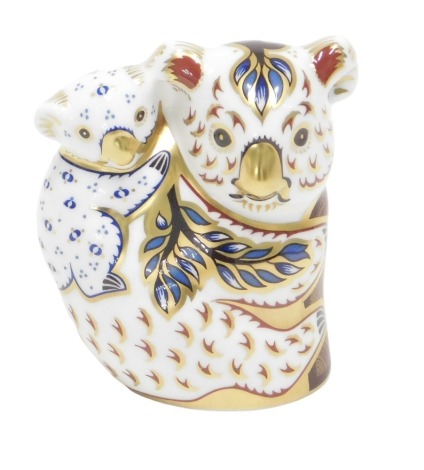 A Royal Crown Derby Koala and cub paperweight, with silvered stopper, 10cm high.