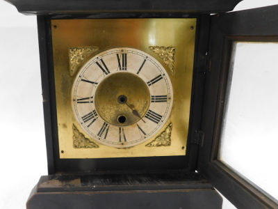 A late 19thC mantel clock, in black ebonised case, with brass dial with spandrels, the case with reeded columns, eight day movement, 32cm high, 26cm wide, 15cm deep. - 2