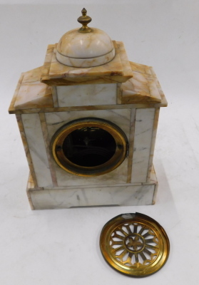 A 19thC marble mantel clock, the domed top above brass columned supports, with brass numeric dial, on square foot, striking bell movement, 35cm high, 23cm wide, 13cm deep. - 3