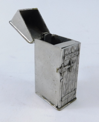 A silver plated novelty match case, formed as a stable door, with hinged lid, with strike base, 5cm high. - 2