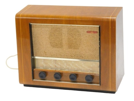 A pye walnut and simulated boxwood strung valve radio, 50cm wide.