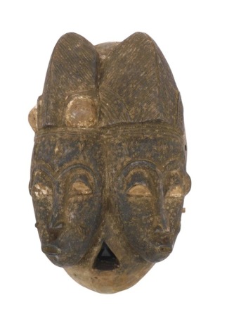 Tribal Art. Baule/Baoule, Mblo 'nda' Twin janus portrait mask, Cote D'Ivoire, 33cm high.