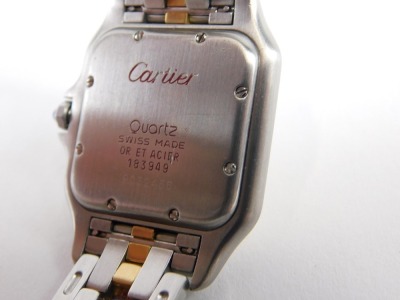 A Cartier Panthere ladies wristwatch, with bi-colour strap, cream dial, blue hands and date aperture, quartz movement, marked in red Cartier 183949, the dial 2.5cm wide, 72.2g all in, with slip carry case. - 3