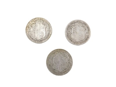 Three George V half crowns, dated 1915, 1916 and 1919. (3)