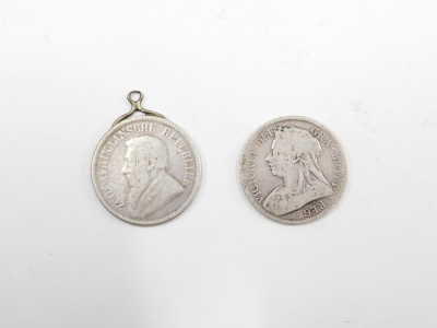 Two coins, comprising a Shilling dated 1896 and a half crown dated 1893. (2) - 2