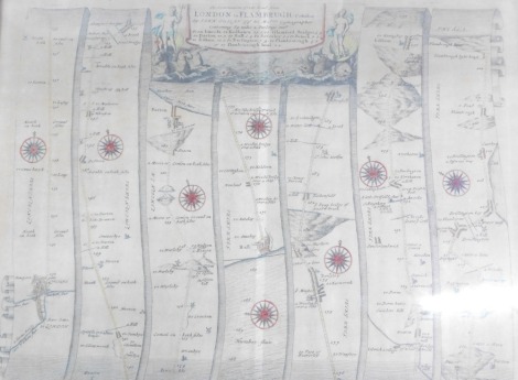 After John Ogilby. The Continuation of the Road from London to Flanbrugh, later coloured, 43cm x 49cm.