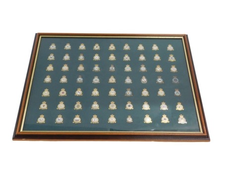 A Royal Air Force pin badge collection, mounted and framed, to include Squadron 39, Squadron 47, Squadron 55, Squadron 85, Squadron 101, and various others in fitted frame, 40cm x 49cm.