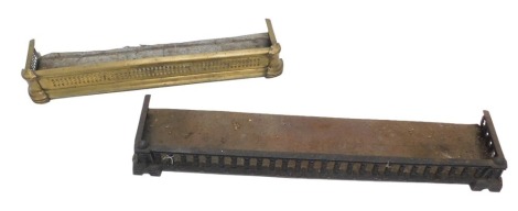 A 19thC brass and iron mesh fire curb or fender, 83cm wide, and a similar fire curb or fender, 74cm wide.