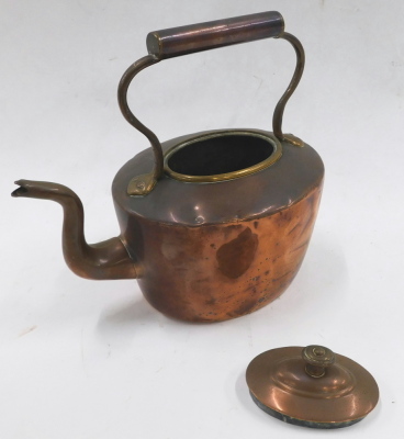 A late 19thC copper coal helmet, with hinged handle, and a kettle. - 2