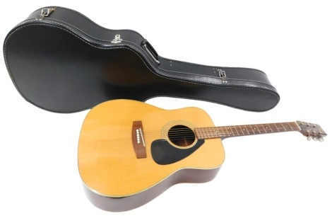 A Yamaha FG-160-1 acoustic guitar, in hard carrying case, 102cm long.