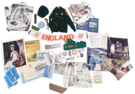 Various RAF and other related ephemera, a Tucker eyelet stamp, Scouting items, etc.