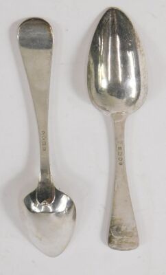 A set of six 19thC Dutch silver (.934) serving spoons, 1845, makers mark HH under an anchor, inscribed initials RB, 12.76oz. - 8