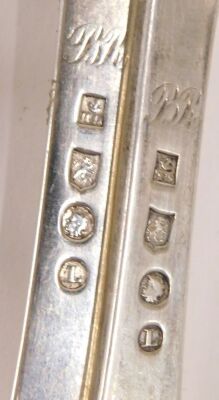 A set of six 19thC Dutch silver (.934) serving spoons, 1845, makers mark HH under an anchor, inscribed initials RB, 12.76oz. - 9