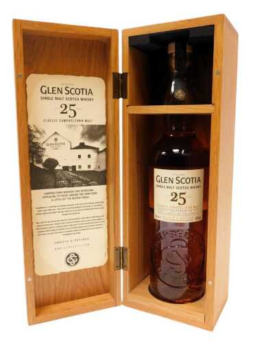 Glen Scotia Classic Campbeltown Single Malt Scotch Whisky, aged twenty-five years, 48.8% vol, 70cl, in a wooden presentation case.