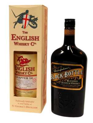 Two bottles of Whisky, comprising The English Whisky Company Chapter 14 Single Malt Whisky, 46% vol, 709cl, and Gordon Graham's Black Bottle Blended Scotch Whisky, 40% vol, 70cl. (2)