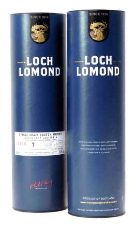 Loch Lomond Distillery Edition 4 Single Grain Whisky, one with an incorrect label stating the bottle is a single malt whisky, with accompanying email from Loch Lomond, 58.9% vol, 70cl, boxed. (2)