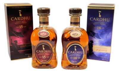 Cardhu Single Malt Scotch Whisky, comprising aged fifteen years, 40% vol, 70cl, and aged eighteen years, 40% vol, 70cl, boxed. (2)