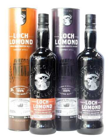 Loch Lomond Single Grain Scotch Whisky, Cooper's Collection, comprising a 2022 Exclusive Release Mizunara Wood Cask finish, 50% vol, 70cl, and a 2024 Exclusive Release Spanish Oak cask finish, 50% vol, 70cl, boxed. (2)