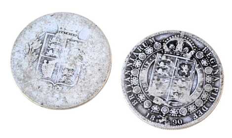 Two Victorian half crowns, dated 1890, the other rubbed, 26.7g.