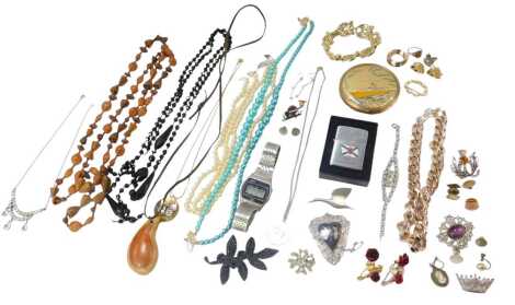 Various costume jewellery, to include mainly beaded necklaces, a Casio electronic wristwatch, SOS pendant and chain, Echo harmonica, etc. (1 tray)