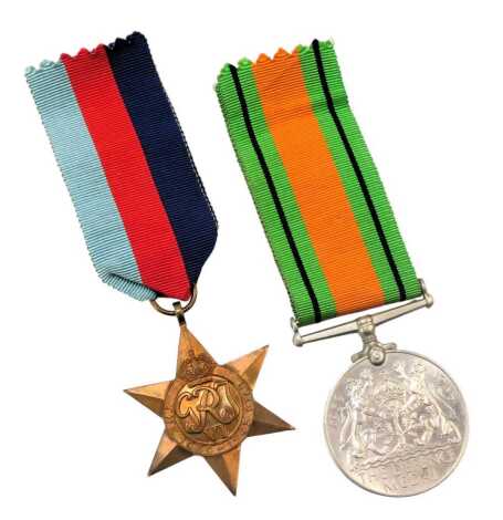 Two World War II medals, comprising Defence medal and the 39-45 star, with ribbons.