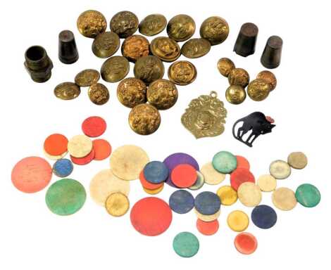 Military interest. A selection of military and naval buttons, painted bone tokens, etc. (a quantity)