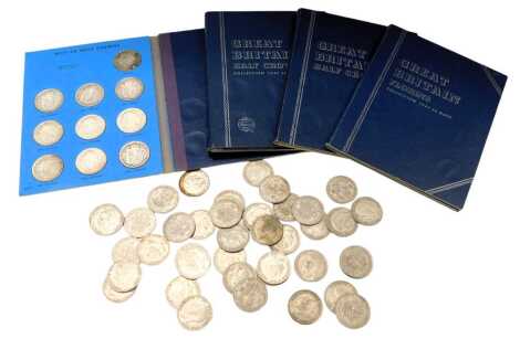 Assorted pre-decimal coinage, to include Great Britain's half crowns 1941-to date, Great Britain's florins, 1941-to date, Great Britain's half crowns, 1911-1940, and various George V and later half crowns. (a quantity)