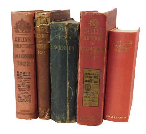 Kelly's and White's Directories of Lincolnshire, comprising Kelly's 1937, 1922 and 1885, and two White's to include 1856 and another undated. (5)