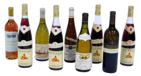 Various bottles of wine, to include Vin d'alsace 1995 pinot noir, Chante-Alouette 1996 white wine, etc. (9)