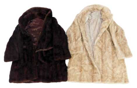 A mink three quarter length coat, underarm measurement approx 40cm, together with a further fur coat, possibly fox.