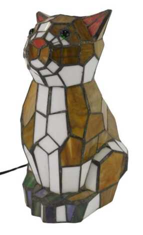 A Tiffany style table lamp, modelled as a seated cat, 29cm high.