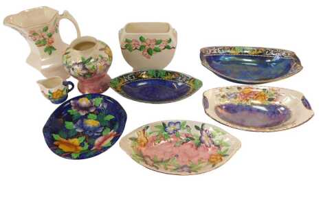 A group of Maling, lustre and other wares, to include jug, 20cm high, various dishes, etc. (1 tray)