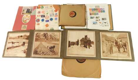 An Ace Britannia stamp album, containing GB, Elizabeth II and World stamps, to include Australia, Rhodesia, Kenya, Dominica, various scrapbooks, 45rpm singles, etc. (1 tray)