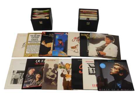 A group of LP records, to include Evita, Joseph and the Amazing Technicolour Dream Coat, Queen Greatest Hits, etc., together with two cases containing 45rpm singles to include Barry Manilow, etc.